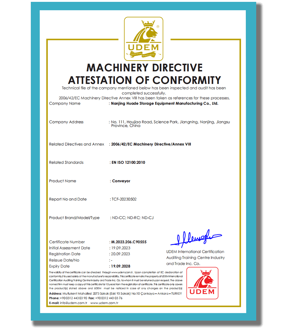 Huayide conveyor International certification